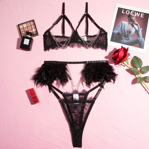 TWO-PIECE LINGERIE SET / U386 - Black luxury lingerie set