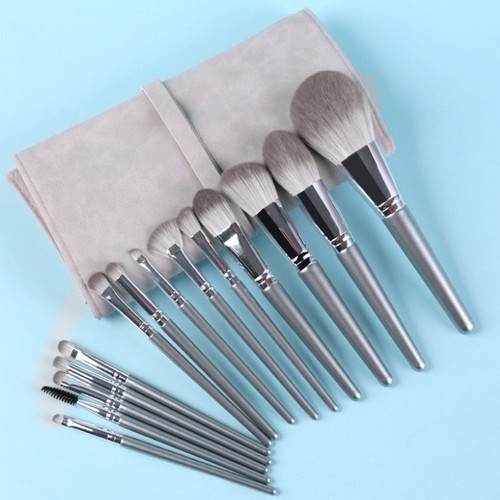 14-PIECE MAKEUP BRUSH SET / U410-GRAY - makeup brushes with pouch