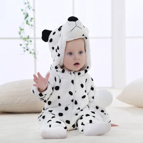 BABY JUMPSUIT / DOG U453 - Dalmatian-print hooded onesie