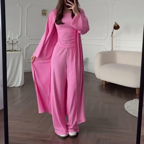 THREE-PIECE CASUAL SUIT / PINK U516 - WOMEN’S VEST, PANTS AND OUTERWEAR SET