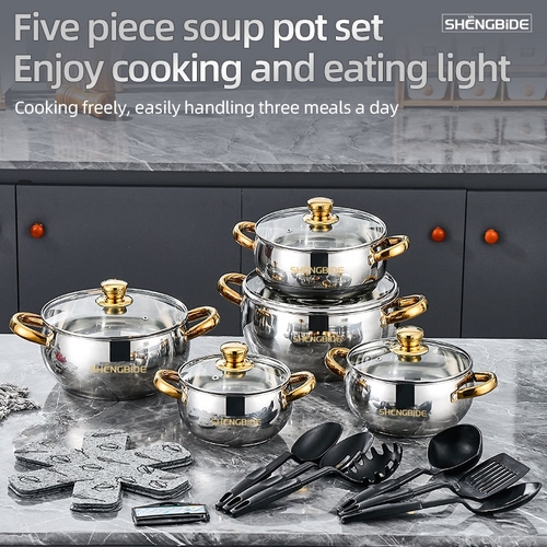 NON-STICK COOKWARE SET / S844A - NON-STICK COOKWARE - 5PCS STAINLESS STEEL POT SET AND 6PCS NYLON KITCHEN UTENSIL SET