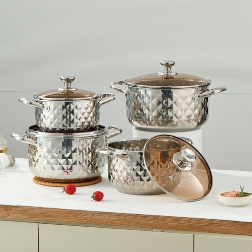 FOUR-PIECE SOUP POT SET / S844B - FOUR-PIECE STAINLESS STEEL POT SET
