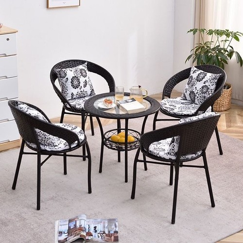 RATTAN TABLE & CHAIRS SET / S870 - Color black