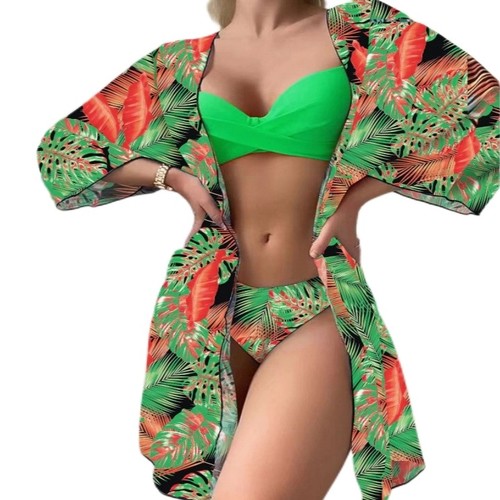 WOMEN'S SWIMSUIT THREE-PIECE SET / GREEN C99 - European style swimsuit