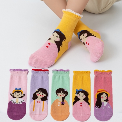5-PAIRS SOCKS FOR GIRLS / W06A - Princess printed design 5pair in 1pack