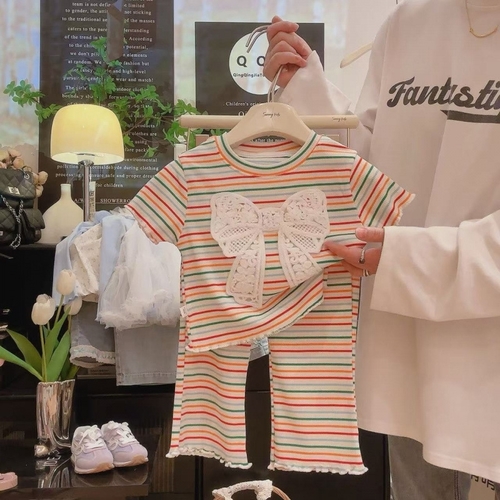 GIRL'S T-SHIRT AND FLARE PANTS SET / F296A - Mix color