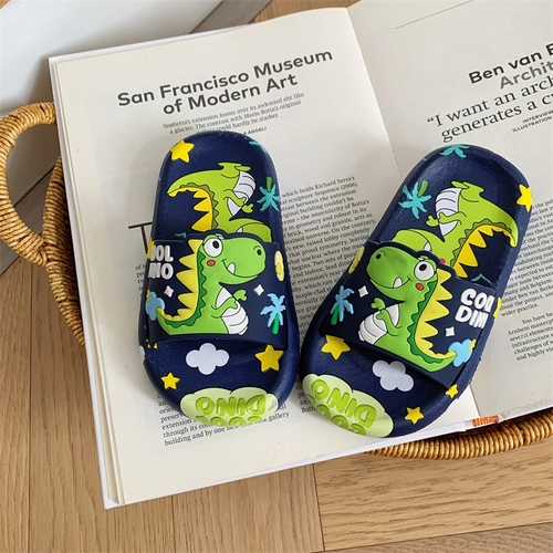 NAVY BLUE SLIPPERS / S124 - CHILDREN'S DINOSAUR-THEMED SLIPPERS. NAVY BLUE