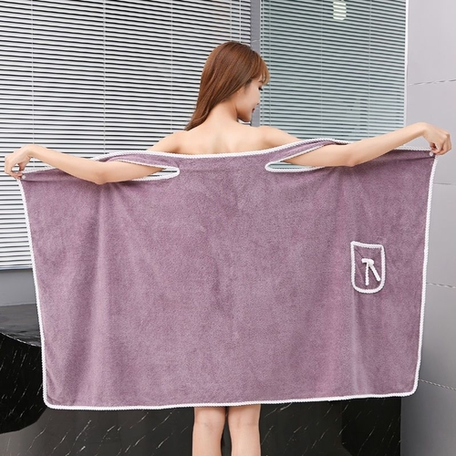 TARO PURPLE TOWEL WRAP BATHROBE - S717 - Wearable bath towel One size