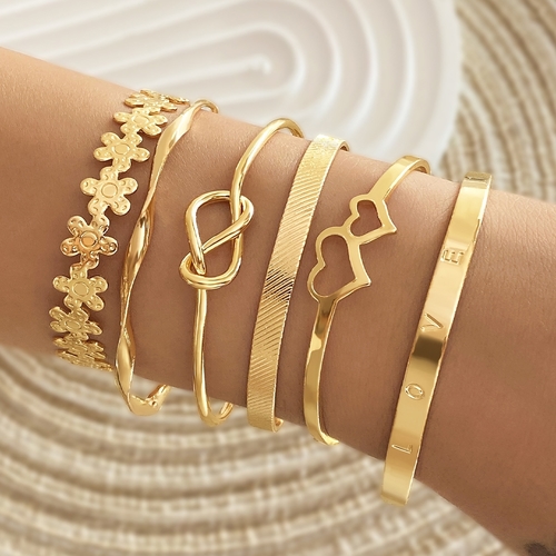 6-PIECE FASHION BRACELET - S744A - Stylish bracelet-layered stackable bangles.