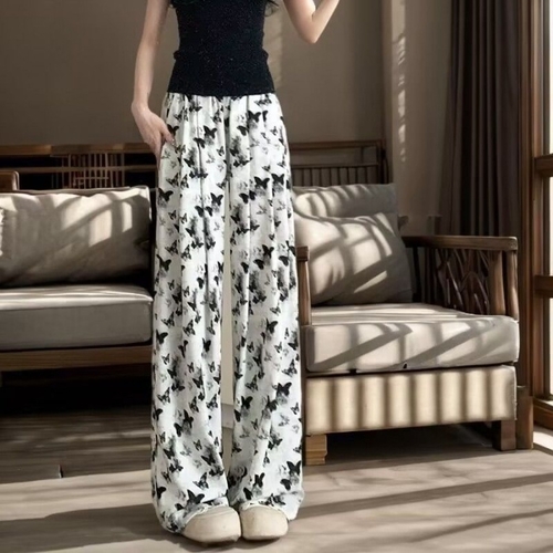 WHITE LOOSE PANTS - S754 - butterfly print