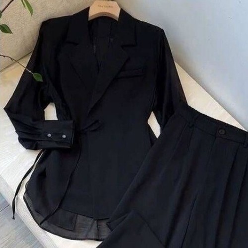 WOMEN'S CASUAL LOOSE SHIRT AND PANTS SET - S902B/F352 - COLOR: BLACK