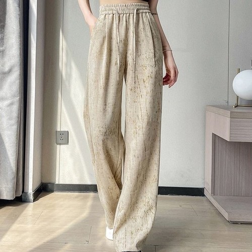 WOMEN'S WIDE-LEG COTTON LINEN PANTS - F308 - Color:cream Size: medium