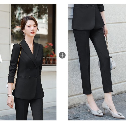 WOMEN'S SUIT TWO-PIECE SET / BLACK S274 - Color:black