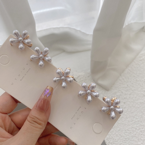 5-PIECE PEARL FLOWER HAIR CLIP / F343 - 5pcs in 1pack