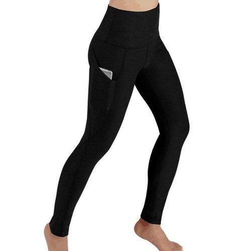 HIGH WAIST FITNESS PANTS / S794 - Black leggings with pocket