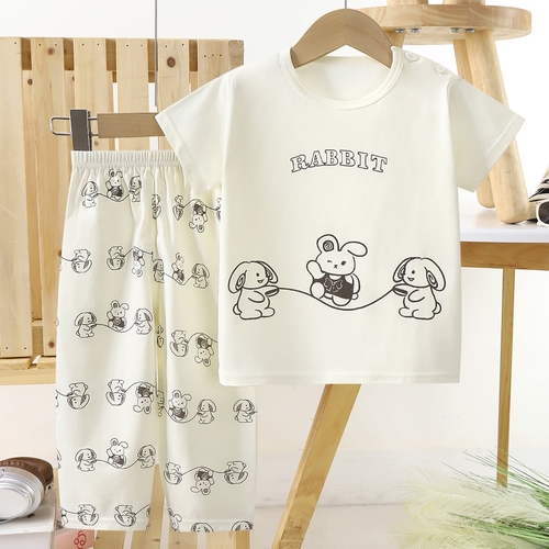 BOY'S PAJAMA SET / S811A - PRINT:RABBIT Color:WHITE