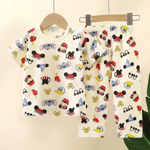 CHILDREN'S COTTON PAJAMA SET / CARTOONS S808A - COLOR CREAM PAJAMA SET