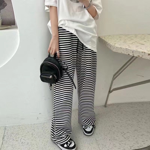 WIDE-LEG STRAIGHT PANTS / S814WB - Striped pants One size