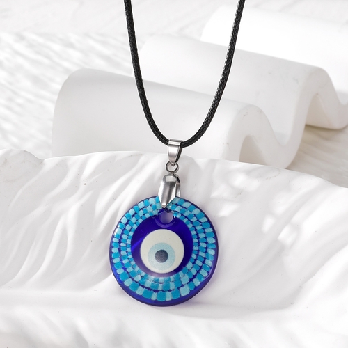 GLASS EVIL EYE NECKLACE / S749A - Blue evil eye pendant