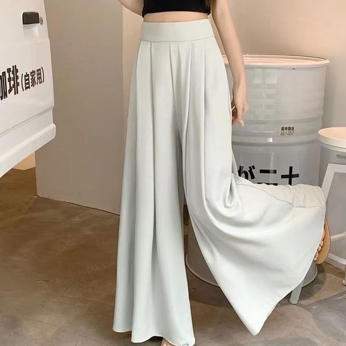 WIDE-LEG LOOSE WOMEN TROUSER  - BLUE S758 - Ruffled pleated chiffon flare pants Color. :blue Best fit for petite