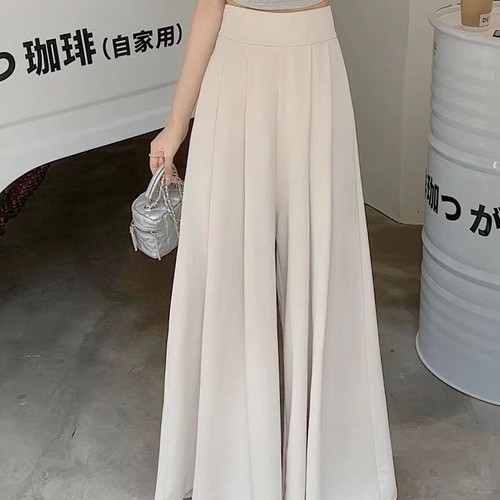 WIDE-LEG LOOSE WOMEN TROUSER / S758C - Ruffled pleated chiffon flare pants Color:cream