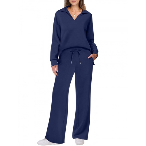 WOMEN'S LONG-SLEEVE TOP AND PANTS SET-NAVY BLUE / U394 - NAVY BLUE