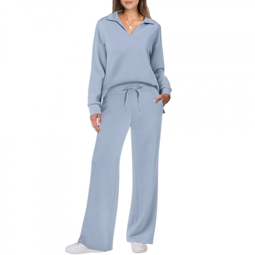 WOMEN'S LONG-SLEEVE TOP AND PANTS SET-BLUE / U394 - Color:blue