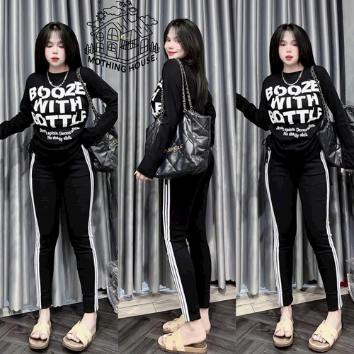 WOMEN'S PRINTED LONG SLEEVE AND PANTS SET OF BLACK / S878 - Color:black One size