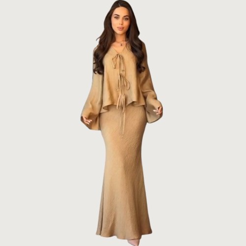 WOMEN'S TOP AND SKIRT SET / GOLD S866 - Color: gold