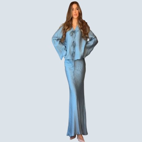 WOMEN'S TOP AND SKIRT SET / AQUA BLUE S866 - Color: aqua blue