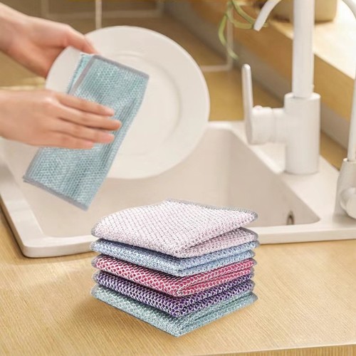 10-PIECES SINGLE LAYER STEEL WIRE DISHWASHING CLOTH / U121 - Magic cleaning cloth thickened double-sided metal steel wire rags kitchen dish clean tools-mix color.