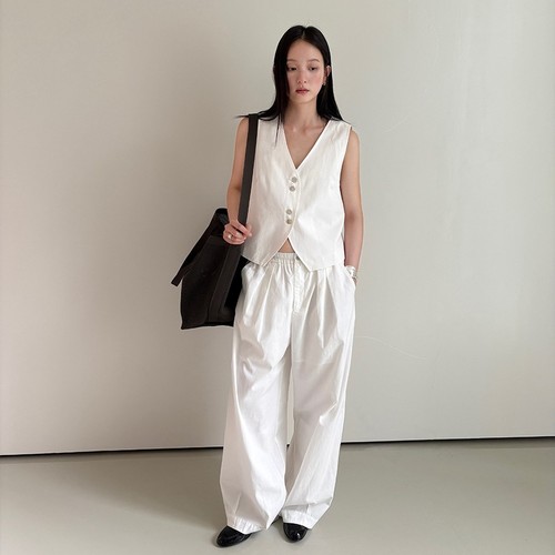 WOMEN'S VEST TOP AND WIDE-LEG PANTS / FREE SIZE U08 - Color:white