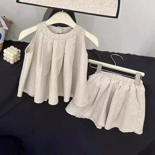 GIRL'S VEST TOP AND SHORT SET / S785 - Color : brown