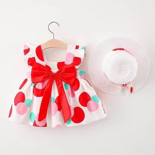 BABY GIRL DRESS WITH HAT  U241B/U486B - Polka-dot dress-red