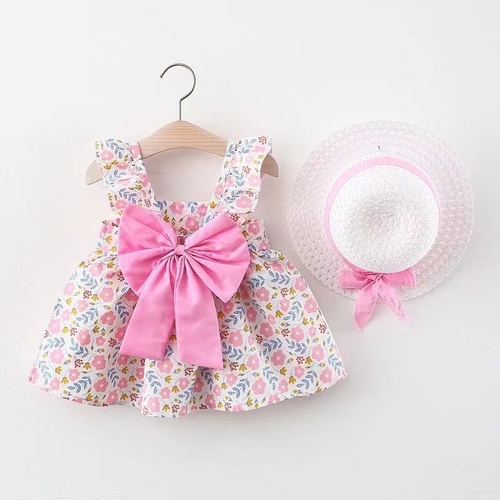 BABY GIRL DRESS WITH HAT U241D/U486D - Pink floral dress with hat