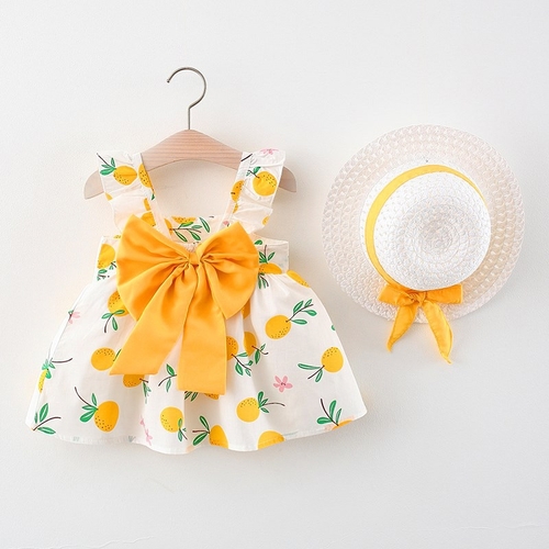 BABY GIRL DRESS WITH HAT  U241F/U486F - Print: yellow lemon