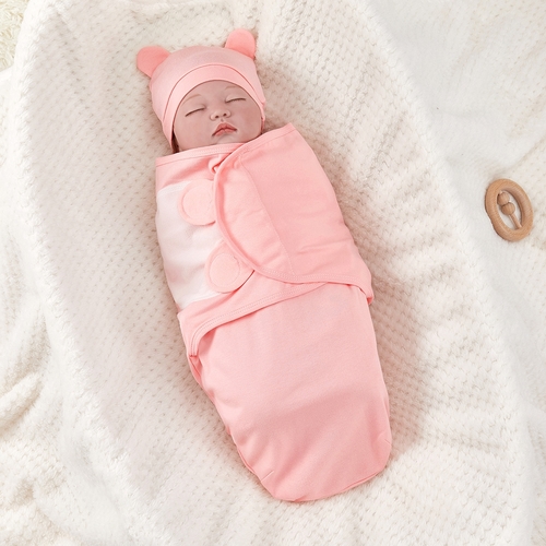 SWADDLE BLANKET TWO-PIECE SET / PINK U225 - Newborn baby swaddle blanket Color:pink
