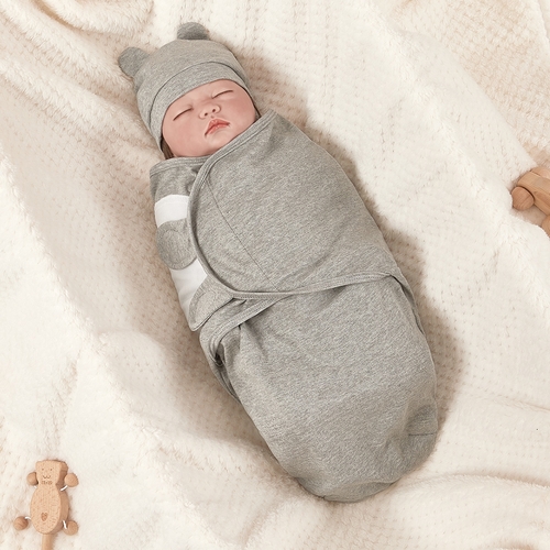 SWADDLE BLANKET TWO-PIECE SET / GRAY U225 - Swaddle blanket for newborn baby Color:gray