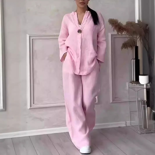 WOMEN'S TOP AND WIDE-LEG PANTS SET / U391P - Color:pink