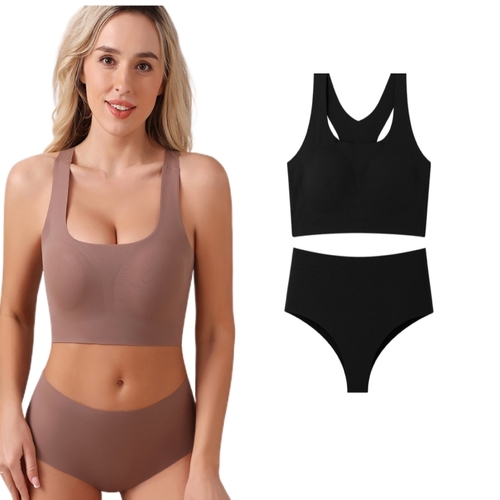SEAMLESS BRA AND PANTY SET / BLACK U350 - Color black