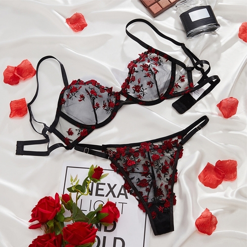 TWO-PIECE LINGERIE SET / U361B - Color: black red