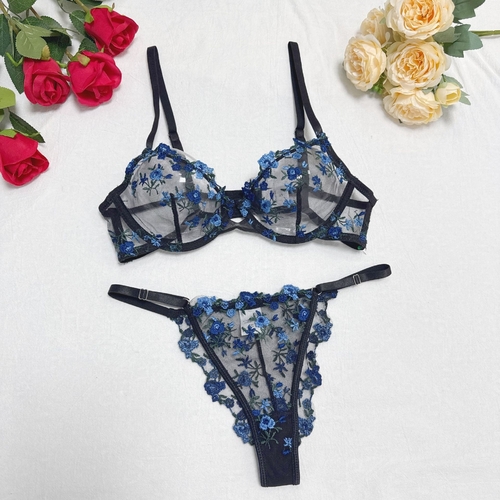 TWO-PIECE LINGERIE SET / U361BB - Color : blue black