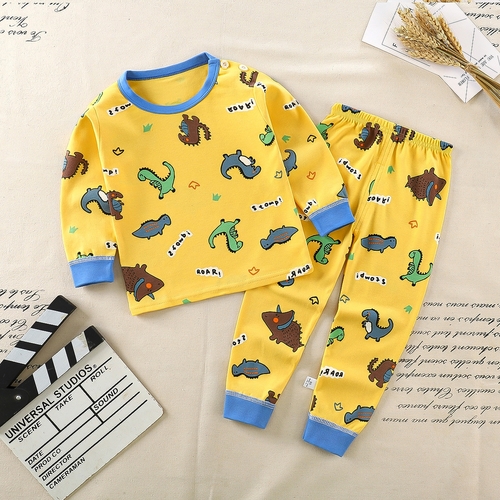 TWO PIECE SET PAJAMA AND SWEATSHIRT / F304B - Color:yellow Dinosaur print Size:110cm(4-5yrs.old)