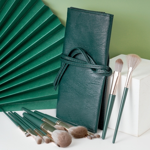 14-PIECE MAKEUP BRUSH SET / U410-GREEN - Makeup brushes with pouch