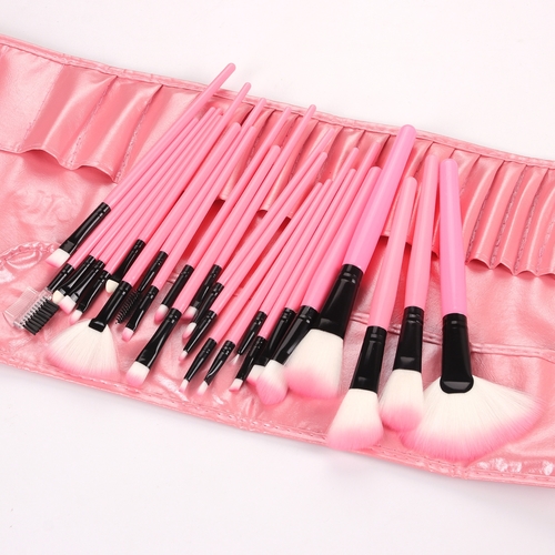 24 PIECE MAKEUP BRUSH SET / PINK / U459 - Makeup brushes set with pouch