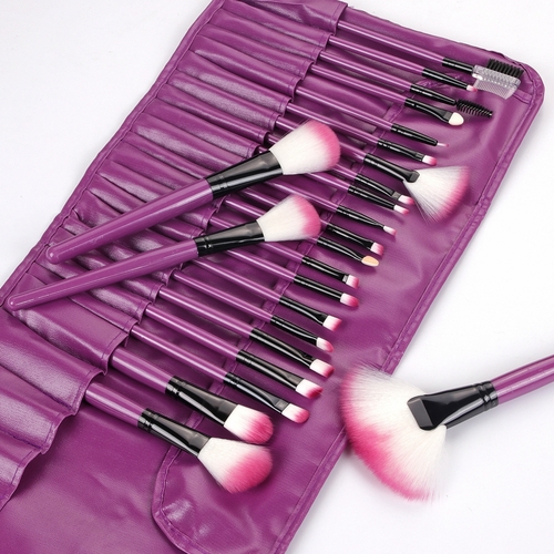 24 PIECE MAKEUP BRUSH SET / VIOLET / U459 - Makeup brushes with pouch