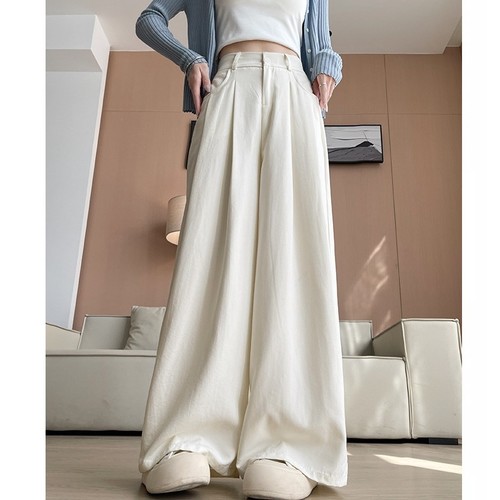 CREAM WHITE WIDE-LEG CHIFFON PANTS / S665 - Cream white