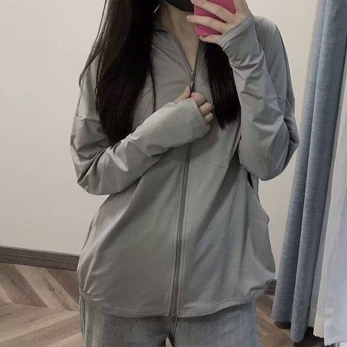 WOMEN'S ICE SILK HOODED-GRAY S759 - Color gray