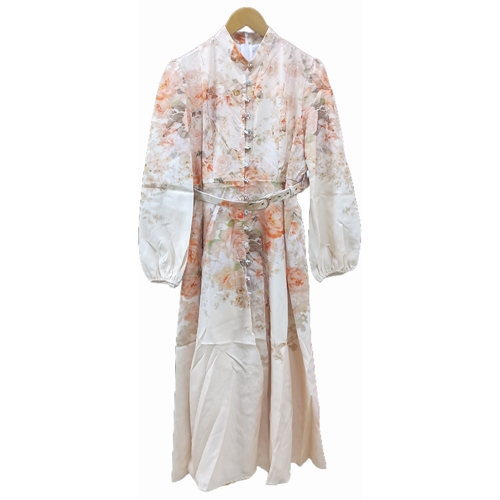 WOMEN'S LONG-SLEEVE LONG DRESS / U377LC - Floral cream