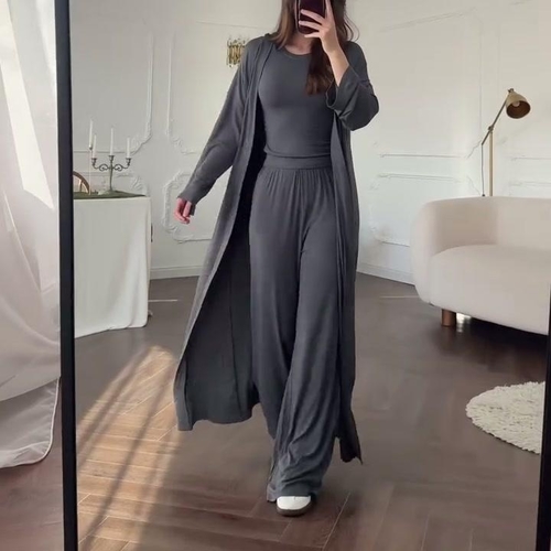 THREE-PIECE CASUAL SUIT / GRAY U516 - Set of top vest, pant and long cardigan